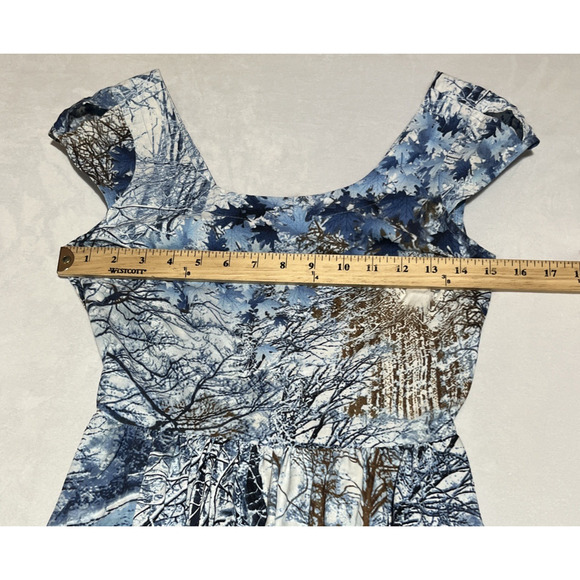 Retrolicious Dress Retro Winter Woods Holiday Print Small Knee Length Cap Sleeve - Picture 8 of 12